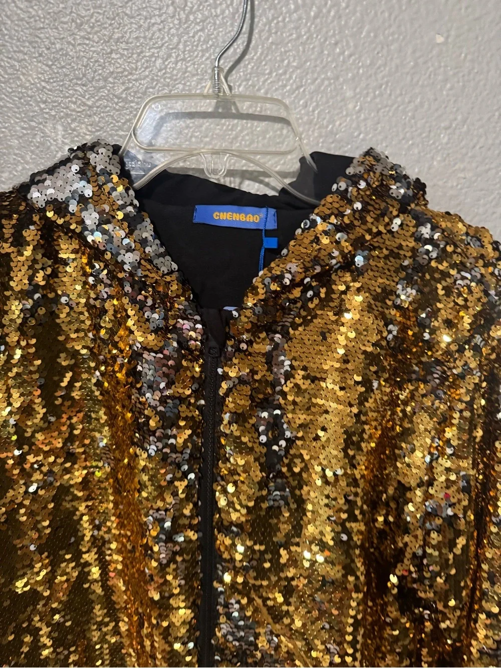 CHENBAO Girl Sequin Long Sleeves Zip Up Flip-Sequin Sparkle Metallic Jacket XXXL
